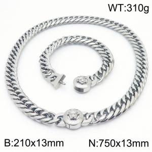 Greek Mythology Elements-Medusa Necklace & Bracelet Set Classic Cuban Chain Necklace 75cm and Bracelet 21cm Silver Hypoallergenic Stainless Steel Jewelry Set - KS203208-Z