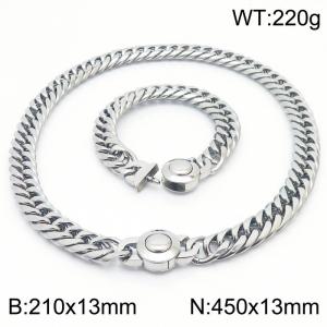 Trendy 18K Silver Cuban Chain Necklace & Bracelet Set Hypoallergenic Stainless Steel Necklace 45cm × Bracelet 21cm Simple and Stylish Jewelry Set - KS203209-Z-