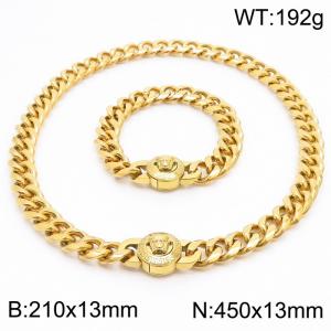 210x13mm&450x13mm stainless steel Cuban chain snake demon Medusa set 18K gold plated - KS203223-Z