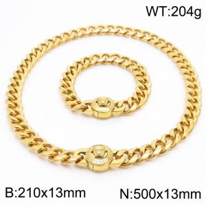 210x13mm&500x13mm stainless steel Cuban chain snake demon Medusa set 18K gold plated - KS203224-Z