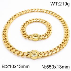 210x13mm&550x13mm stainless steel Cuban chain snake demon Medusa set 18K gold plated - KS203225-Z