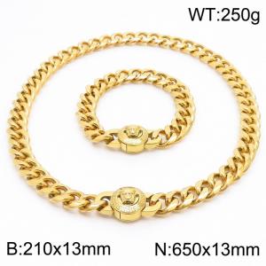 210x13mm&650x13mm stainless steel Cuban chain snake demon Medusa set 18K gold plated - KS203227-Z