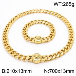 210x13mm&700x13mm stainless steel Cuban chain snake demon Medusa set 18K gold plated - KS203228-Z