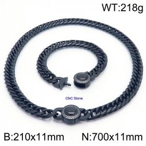 Stainless steel 210x11mm&700x11mm Cuban chain European and American fashion simple diamond inlay charm black set - KS203298-Z