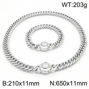 Stainless steel 210x11mm&650x11mm Cuban chain European and American fashion simple circular polishing charm silver set - KS203325-Z