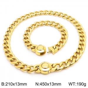 Trendy 18K Gold Cuban Link Necklace & Bracelet Set 13mm Stainless Steel Necklace 45cm × Bracelet 21cm Simple and Stylish Jewelry Set - KS203356-Z