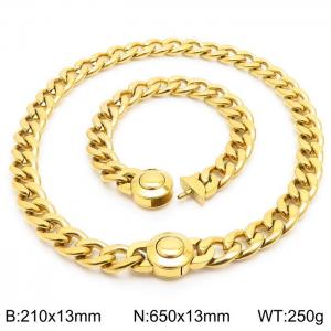 Trendy 18K Gold Cuban Link Necklace & Bracelet Set 13mm Stainless Steel Necklace 65cm × Bracelet 21cm Simple and Stylish Jewelry Set - KS203360-Z