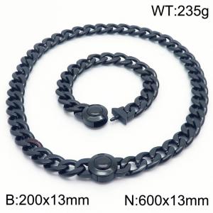 Trendy Black Cuban Link Necklace & Bracelet Set 13mm Stainless Steel Necklace 60cm × Bracelet 21cm Simple and Stylish Jewelry Set - KS203366-Z