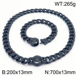 Trendy Black Cuban Link Necklace & Bracelet Set 13mm Stainless Steel Necklace 70cm × Bracelet 21cm Simple and Stylish Jewelry Set - KS203368-Z