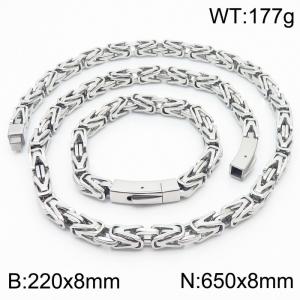 Stainless Steel Square Buckle Byzantine Chain Bracelet Necklace Two Piece Set - KS203394-KFC