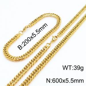 5.5mm Miami Cuban Link Chain Set For Men 18K Gold Plated Stainless Steel Bracelet & Necklace - KS203410-TK