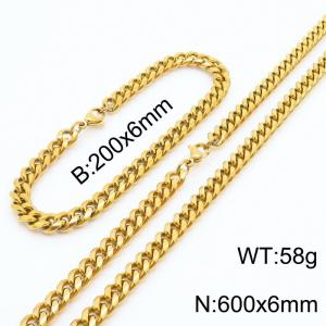 6mm Miami Cuban Link Chain Set For Men Gold Plated Stainless Steel Bracelet & Necklace - KS203413-TK