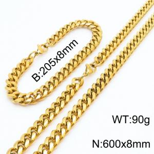8mm Miami Cuban Link Chain Set For Men Gold Plated Stainless Steel Bracelet & Necklace - KS203416-TK