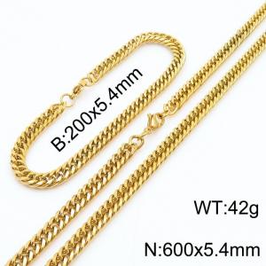 5.4mm Miami Cuban Link Chain Set For Men Gold Plated Stainless Steel Bracelet & Necklace - KS203419-TK
