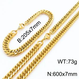 7mm Miami Cuban Link Chain Set For Men Gold Plated Stainless Steel Bracelet & Necklace - KS203422-TK