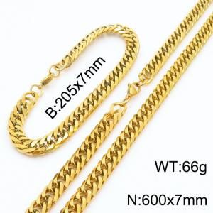 7mm Miami Cuban Link Chain Set For Men Gold Plated Stainless Steel Bracelet & Necklace - KS203428-TK