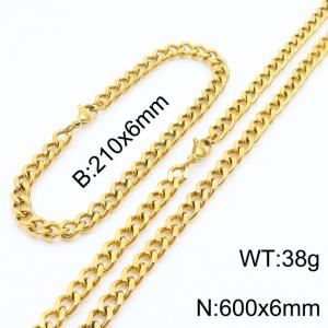 6mm Miami Cuban Link Chain Set For Men Gold Plated Stainless Steel Bracelet & Necklace - KS203433-TK