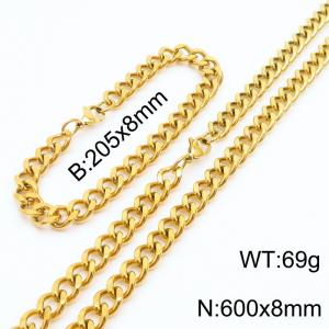 8mm Miami Cuban Link Chain Set For Men Gold Plated Stainless Steel Bracelet & Necklace - KS203436-TK