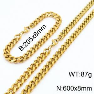 8mm Miami Cuban Link Chain Set For Men Gold Plated Stainless Steel Bracelet & Necklace - KS203444-TK
