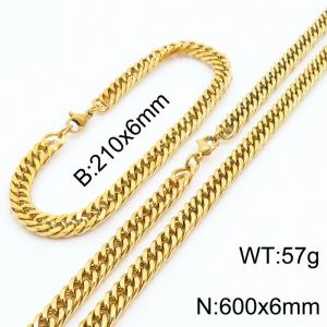 6mm Miami Cuban Link Chain Set For Men Gold Plated Stainless Steel Bracelet & Necklace - KS203450-TK