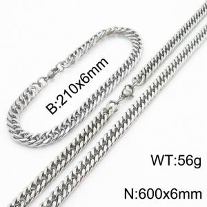 6mm Miami Cuban Link Chain Set For Men Silver Plated Stainless Steel Bracelet & Necklace - KS203452-TK