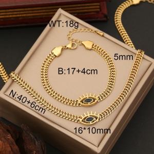 European and American fashion stainless steel collarbone chain creative hollowed out black eye jewelry necklace bracelet gold set - KS203523-WGYB
