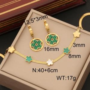 European and American fashion stainless steel snake bone chain inlaid with small flower jewelry gold set - KS203524-WGYB