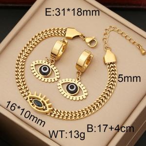 European and American fashion stainless steel collarbone chain creative hollowed out black eye jewelry necklace earrings gold set - KS203529-WGYB