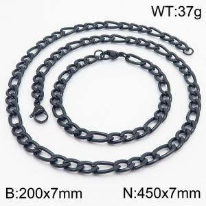 Stylish and minimalist 7mm stainless steel 3:1NK chain black bracelet necklace two-piece set - KS203713-Z