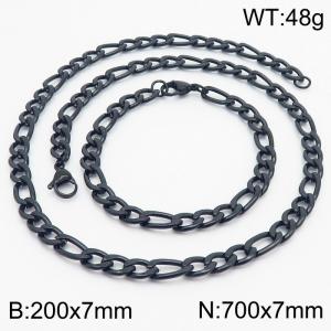 Stylish and minimalist 7mm stainless steel 3:1NK chain black bracelet necklace two-piece set - KS203718-Z