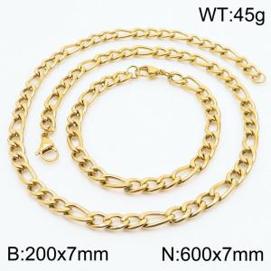 Stylish and minimalist 7mm stainless steel 3:1NK chain gold bracelet necklace two-piece set - KS203723-Z
