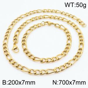 Stylish and minimalist 7mm stainless steel 3:1NK chain gold bracelet necklace two-piece set - KS203725-Z