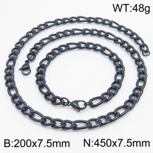 Stylish and minimalist 7.5mm stainless steel 3:1NK chain black bracelet necklace two-piece set - KS203734-Z
