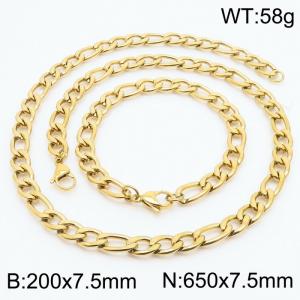 Stylish and minimalist 7.5mm stainless steel 3:1NK chain gold bracelet necklace two-piece set - KS203745-Z
