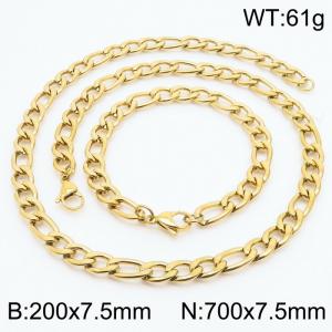 Stylish and minimalist 7.5mm stainless steel 3:1NK chain gold bracelet necklace two-piece set - KS203746-Z
