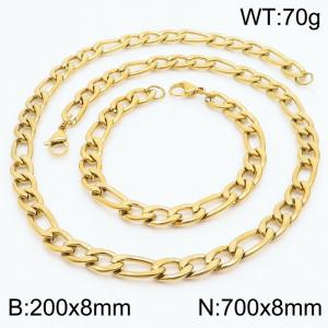 Stylish and minimalist 8mm stainless steel 3:1NK chain gold bracelet necklace two-piece set - KS203767-Z