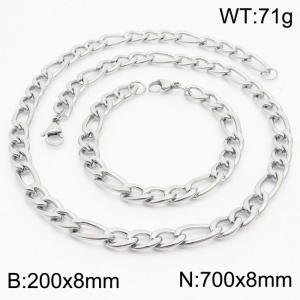 Stylish and minimalist 8mm stainless steel 3:1NK chain steel color bracelet necklace two-piece set - KS203774-Z