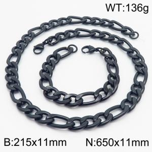 Stylish and minimalist 11mm stainless steel 3:1NK chain black bracelet necklace two-piece set - KS203801-Z