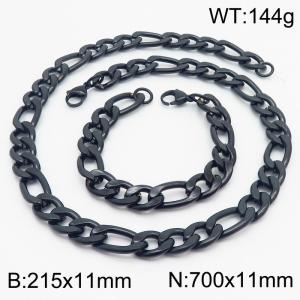 Stylish and minimalist 11mm stainless steel 3:1NK chain black bracelet necklace two-piece set - KS203802-Z