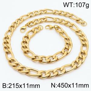 Stylish and minimalist 11mm stainless steel 3:1NK chain gold bracelet necklace two-piece set - KS203804-Z