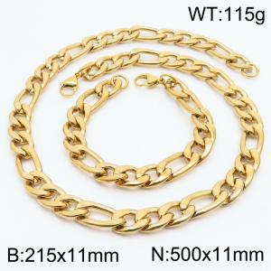 Stylish and minimalist 11mm stainless steel 3:1NK chain gold bracelet necklace two-piece set - KS203805-Z