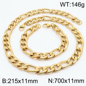 Stylish and minimalist 11mm stainless steel 3:1NK chain gold bracelet necklace two-piece set - KS203809-Z