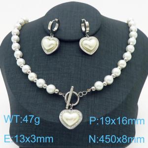 French DIY handmade pearl string series OT buckle heart shaped pendant jewelry temperament silver set - KS203896-KSP