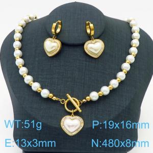 French DIY handmade pearl string series OT buckle heart shaped pendant jewelry temperament gold set - KS203897-KSP