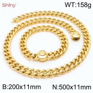 Unisex Gold-Plated Stainless Steel Cuban Links&Round Clasp 500mm Necklace&200mm Bracelet Jewelry Set - KS203935-Z