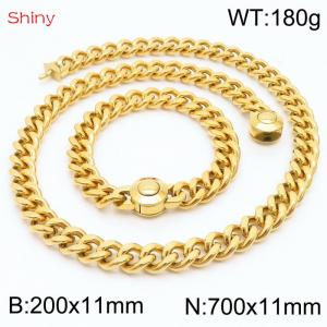 Unisex Gold-Plated Stainless Steel Cuban Links&Round Clasp 700mm Necklace&200mm Bracelet Jewelry Set - KS203939-Z