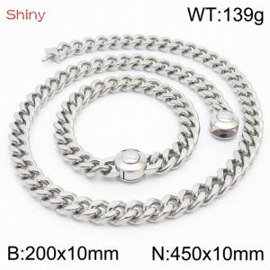 Unisex Stainless Steel Cuban Links&Round Clasp 450mm Necklace&200mm Bracelet Jewelry Set - KS203941-Z