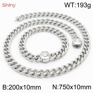 Unisex Stainless Steel Cuban Links&Round Clasp 750mm Necklace&200mm Bracelet Jewelry Set - KS203947-Z