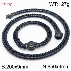 Black Color Stainless Steel Cuban Chain 650×9mm Necklace 200×9mm Bracelet For Men Women Fashion Jewelry Sets - KS203966-Z