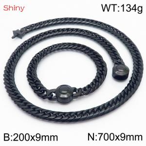 Black Color Stainless Steel Cuban Chain 700×9mm Necklace 200×9mm Bracelet For Men Women Fashion Jewelry Sets - KS203967-Z